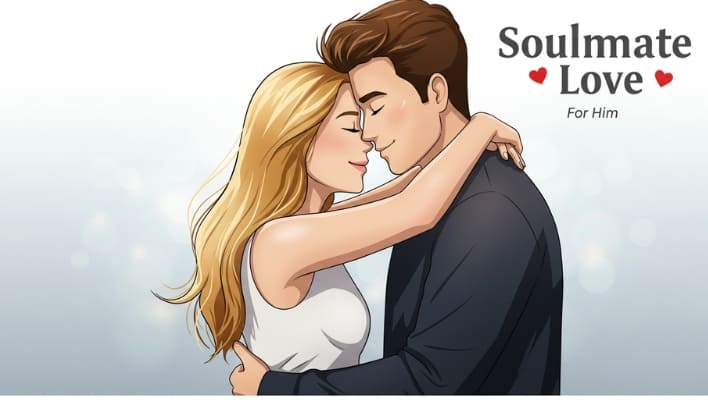 create a feature image, create vector image for couple, written Soulmate Love for Him
